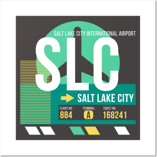 Salt Lake City (SLC) Airport // Retro Sunset Baggage Tag Posters and Art